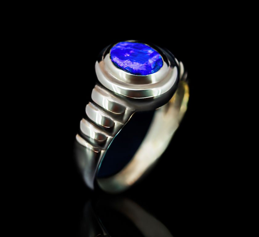 Black Opal Ring in 18ct Gold - Engagement Ring