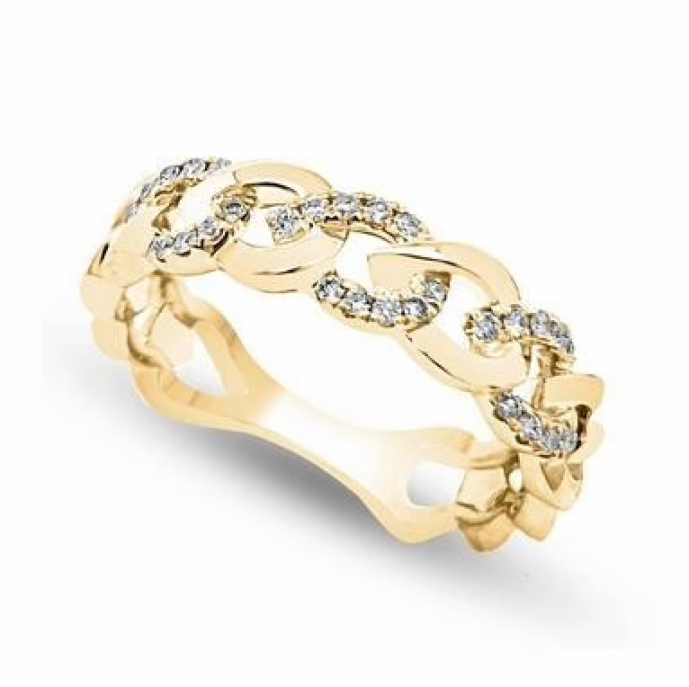 chain ring in 9ct yellow gold with natural diamonds