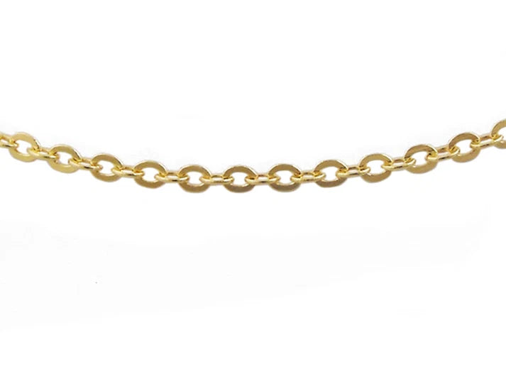 9k yellow gold Italian solid oval link chain, 1.3mm wide — available in various sizes