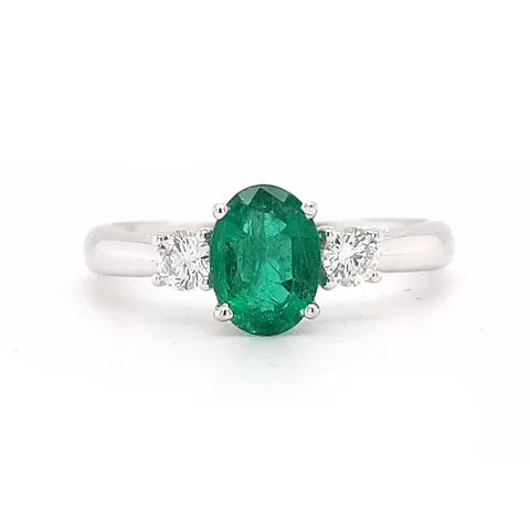 Trilogy Emerald Ring in 18ct White Gold