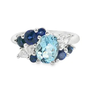 Aquamarine-Sapphire Ring in White Gold