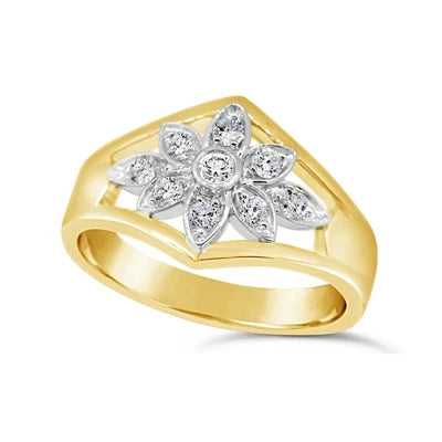 Diamond Flower Ring in 9ct Yellow &amp; White Gold