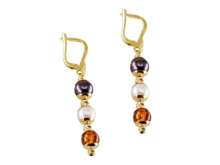 Amber and Pearl Earrings