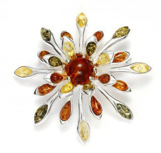 Amber Colorful Flower Pendant in Sterling Silver