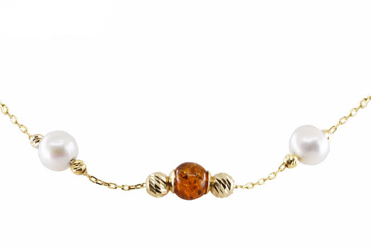 Amber and White Pearls Bracelet
