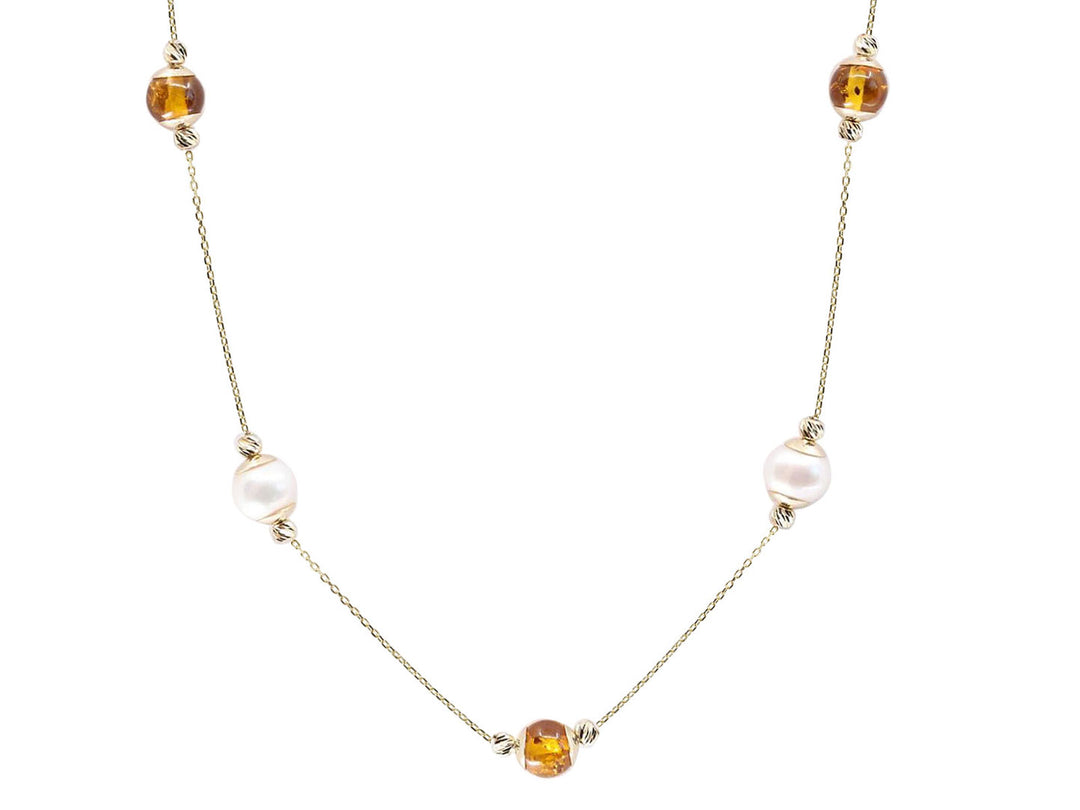 Amber and White Pearls Necklace