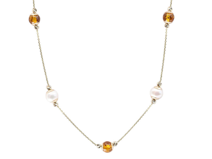 Amber and White Pearls Necklace