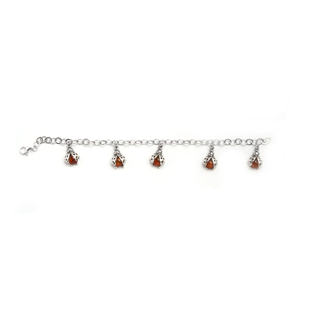Amber Ladybug Bracelet in Sterling Silver