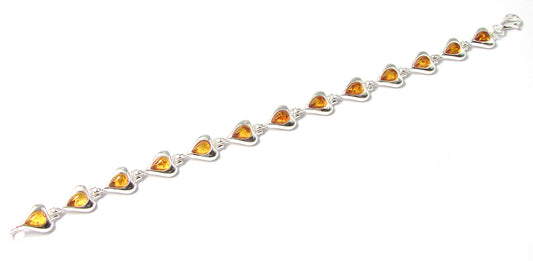 Silver Hearts Amber Bracelet Colorful/Brown