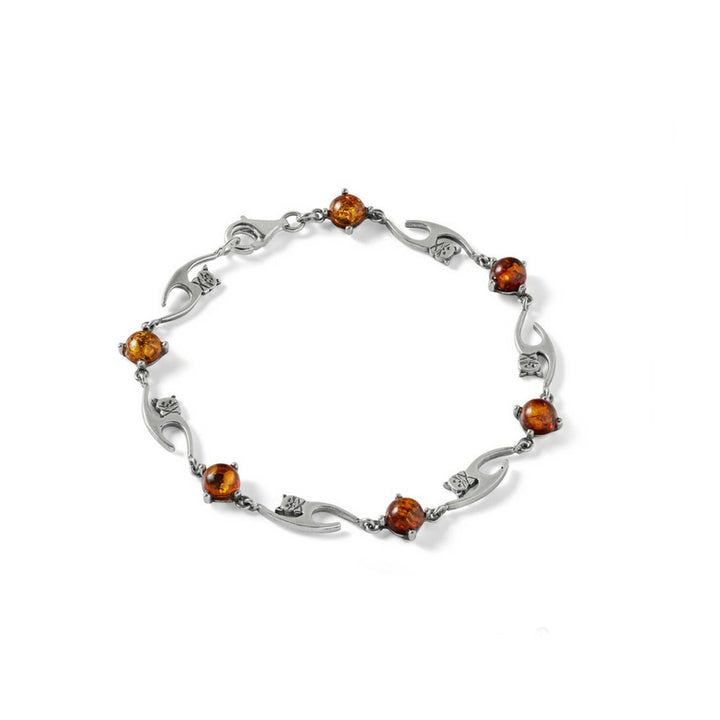 Amber Kitty Cat Bracelet in Sterling Silver