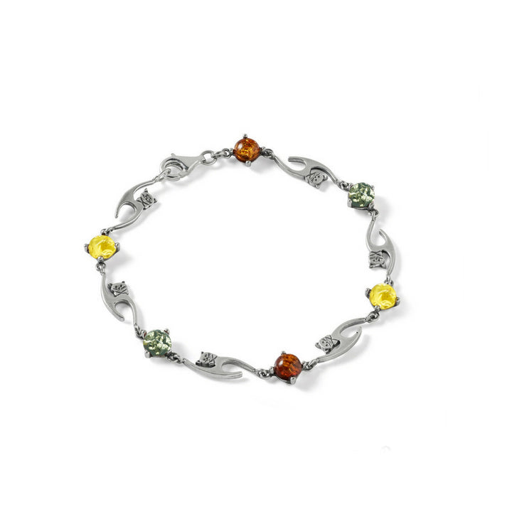 Amber Kitty Cat Bracelet in Sterling Silver