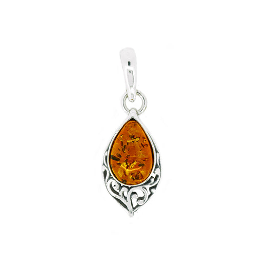 Elegant Amber Pendant in Sterling Silver