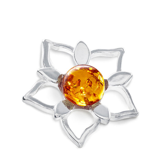 Delicate Amber Flower Pendant in Sterling Silver