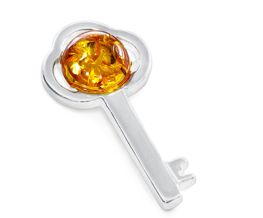 Small Amber Key Pendant in Sterling Silver