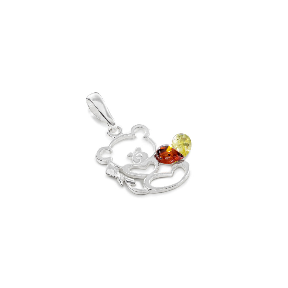 Amber Teddy Heart Pendant in Sterling Silver