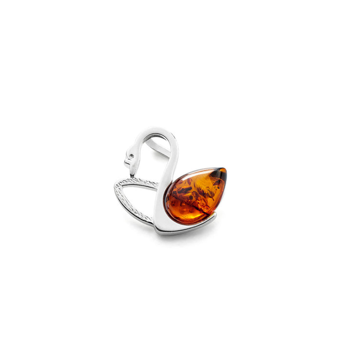 Amber Swan Pendant in Sterling Silver