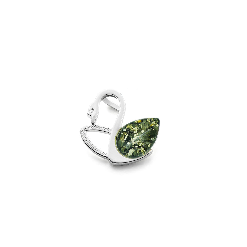 Amber Swan Pendant in Sterling Silver