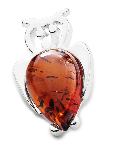 Little Amber Owl Pendant in Sterling Silver