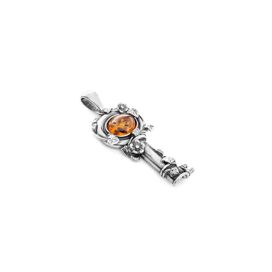 Amber Key Pendant in Sterling Silver
