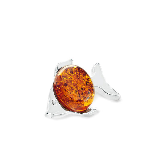 Little Amber Fish Pendant in Sterling Silver