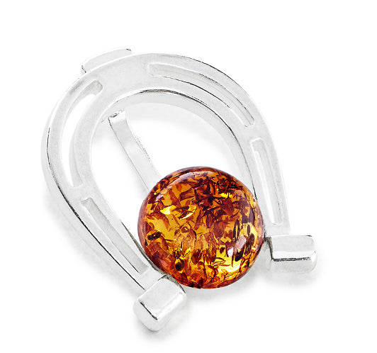 Amber Horseshoe Pendant in Sterling Silver