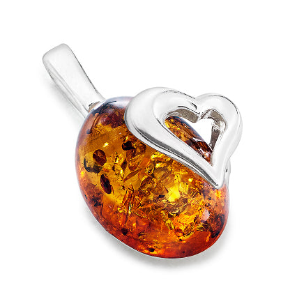 Little Amber Heart Pendant in Sterling Silver