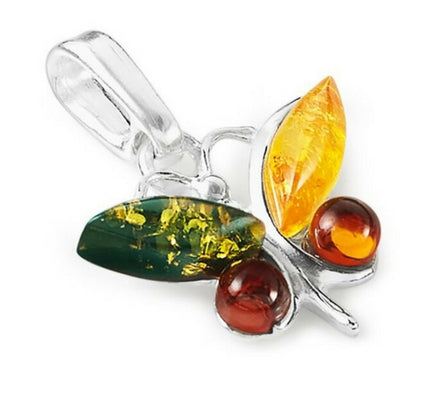 Amber Butterfly Pendant in Sterling Silver