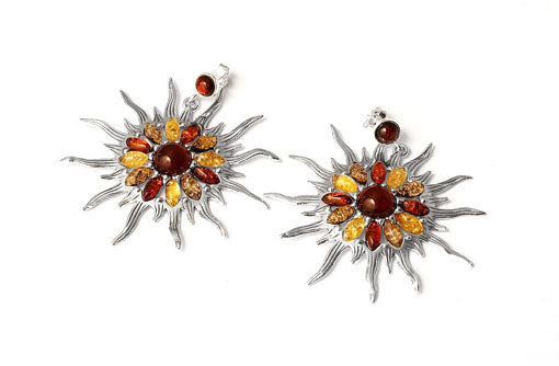 Elegant Amber Sun Earrings in Sterling Silver