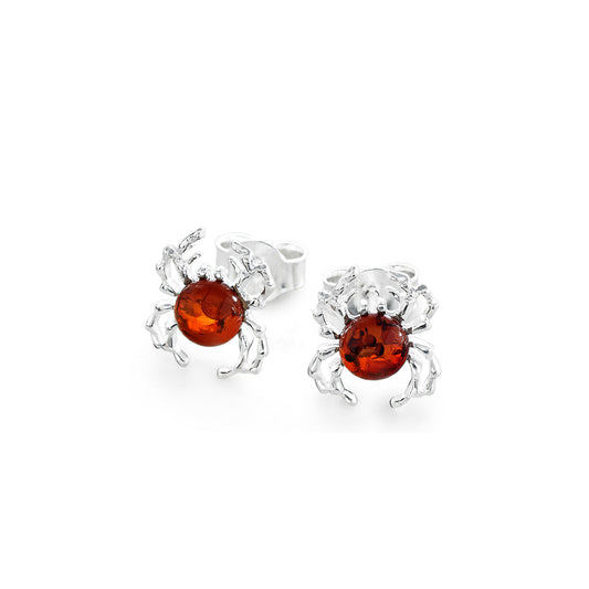 Amber Crab Studs in Sterling Silver