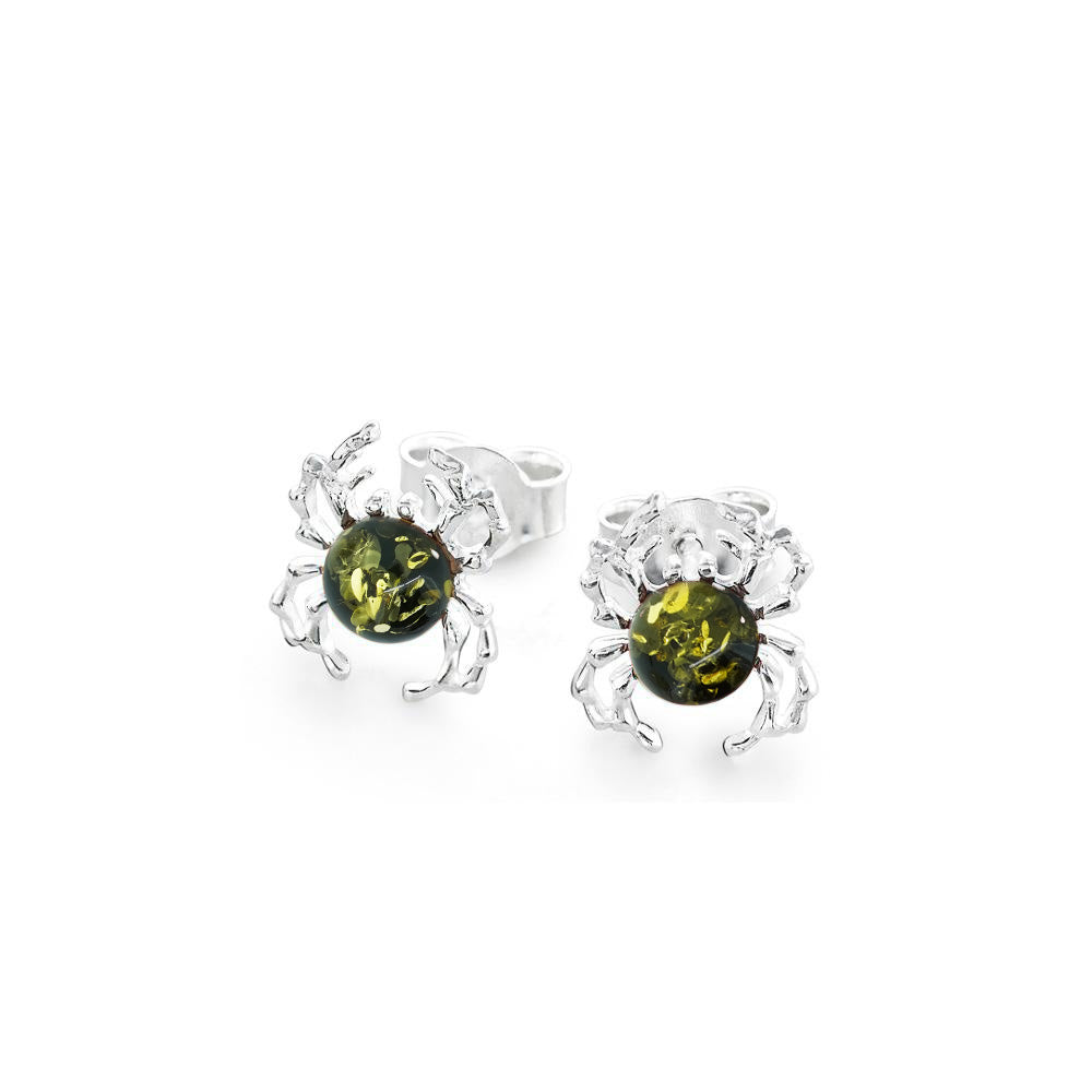 Amber Crab Studs in Sterling Silver