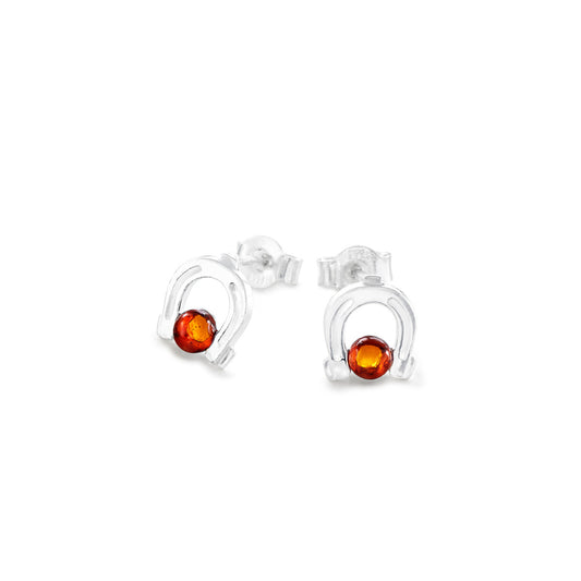 Amber Horseshoe Studs in Sterling Silver