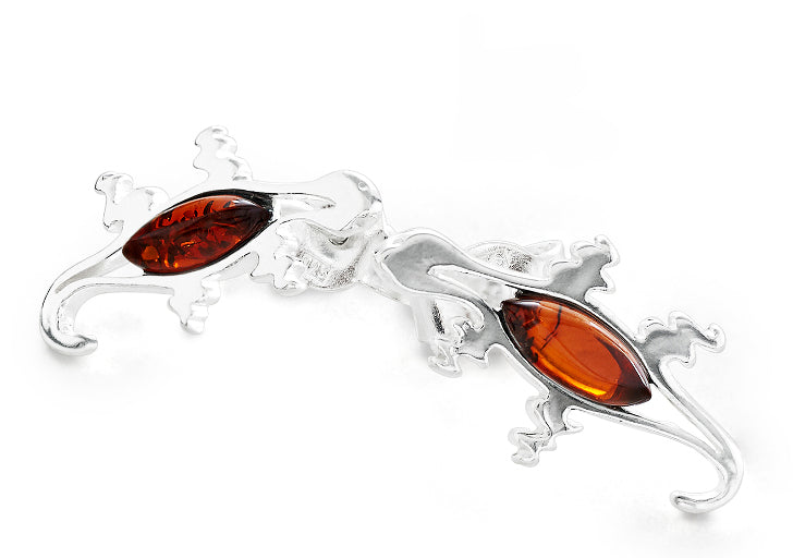 Amber Lizard Studs in Sterling Silver