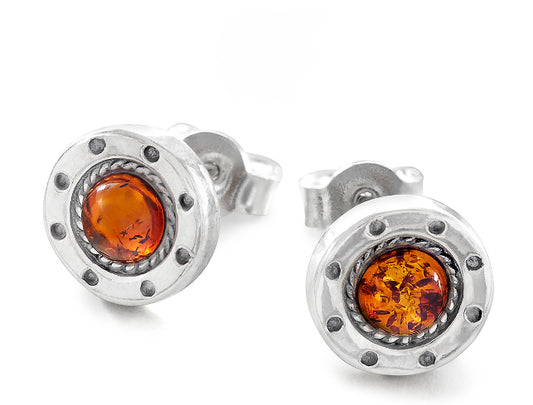 Amber Steampunk Studs in Sterling Silver
