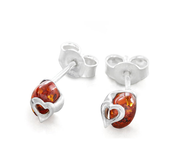 Amber Little Heart Studs in Sterling Silver