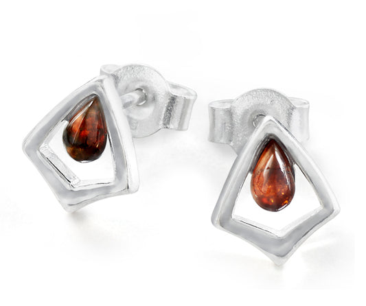 Amber Tear Studs in Sterling Silver