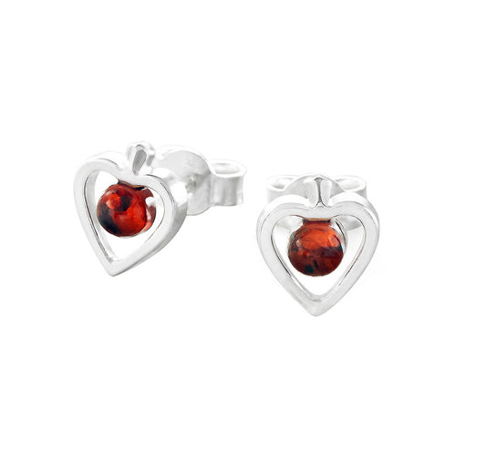 Amber Heart Studs in Sterling Silver