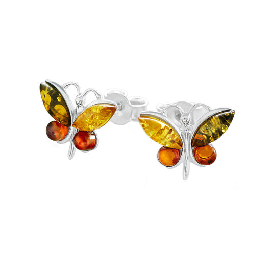 Amber Butterfly Studs in Sterling Silver