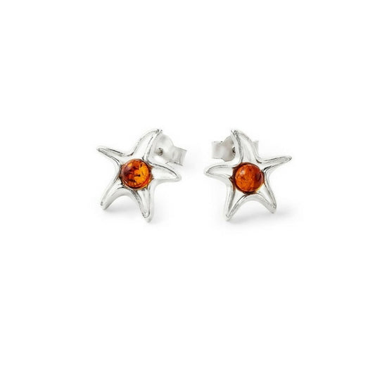 Amber Starfish Studs in Sterling Silver