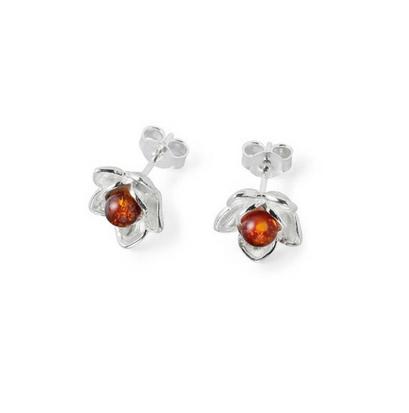 Amber Flower Studs In Sterling Silver Earrings
