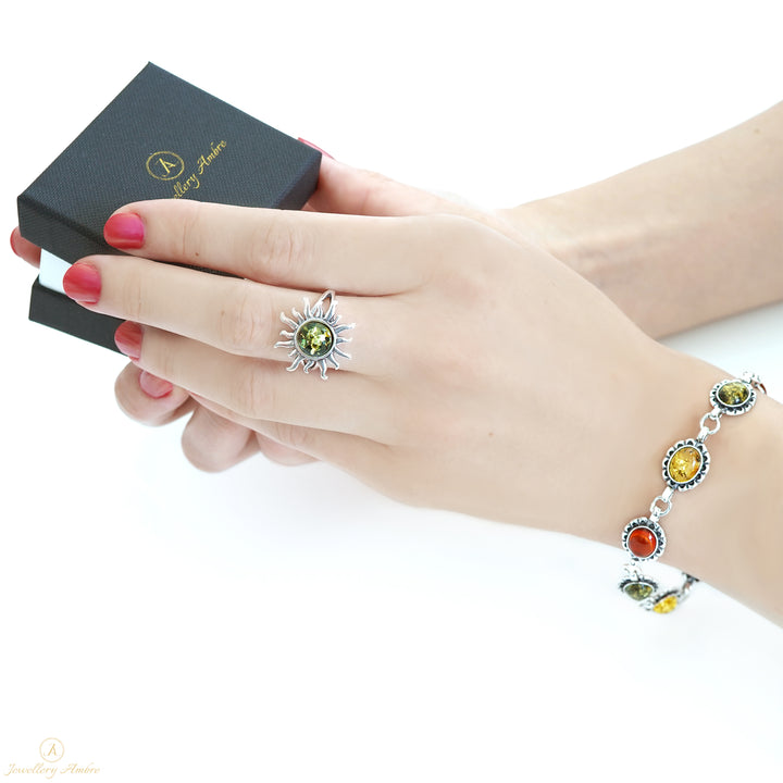 Amber Sun Ring in Sterling Silver