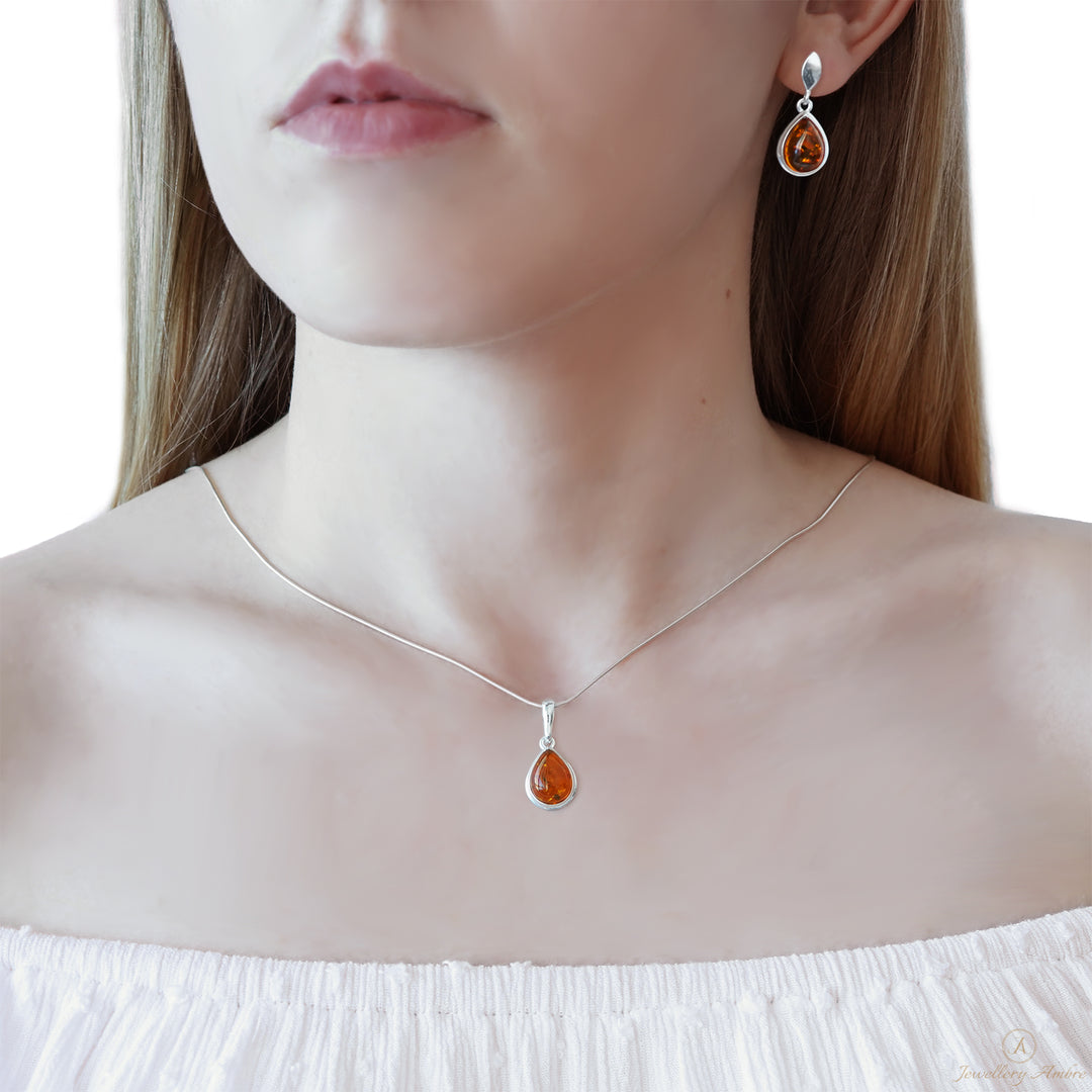 Amber Drop Pendant in Sterling Silver