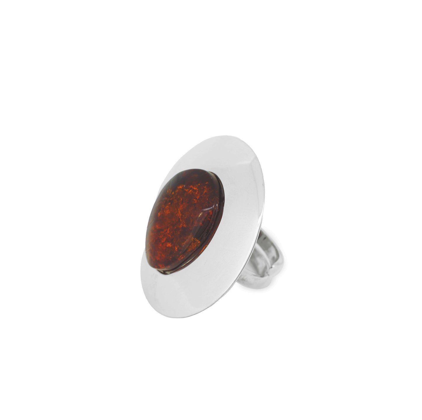 Handmade Baltic Amber Ring in Sterling Silver (Big Stone)