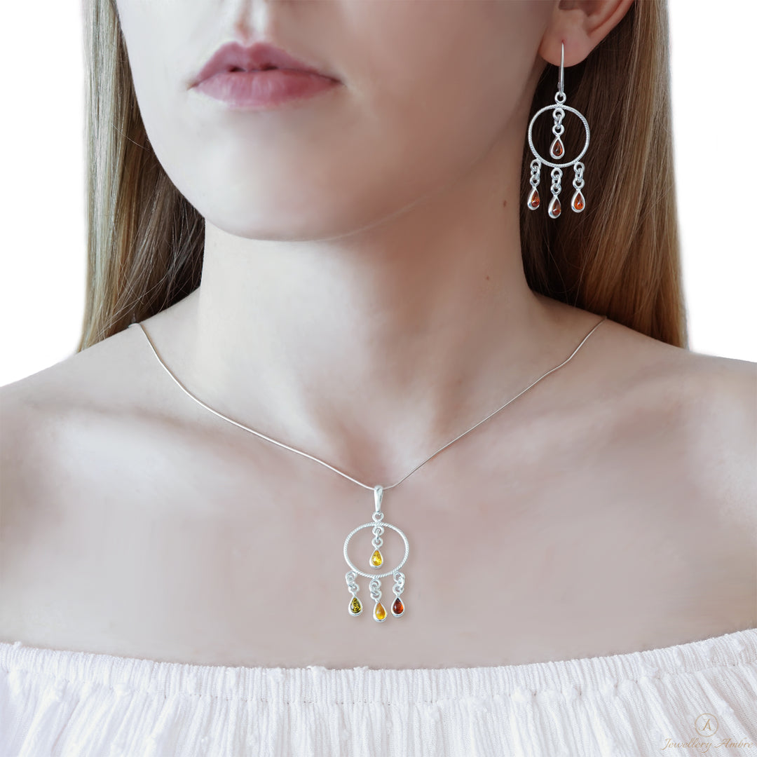 Amber Boho Pendant in Sterling Silver no. 5