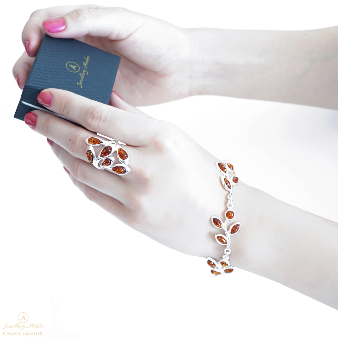 Amber Leaf Bracelet in Sterling Silver
