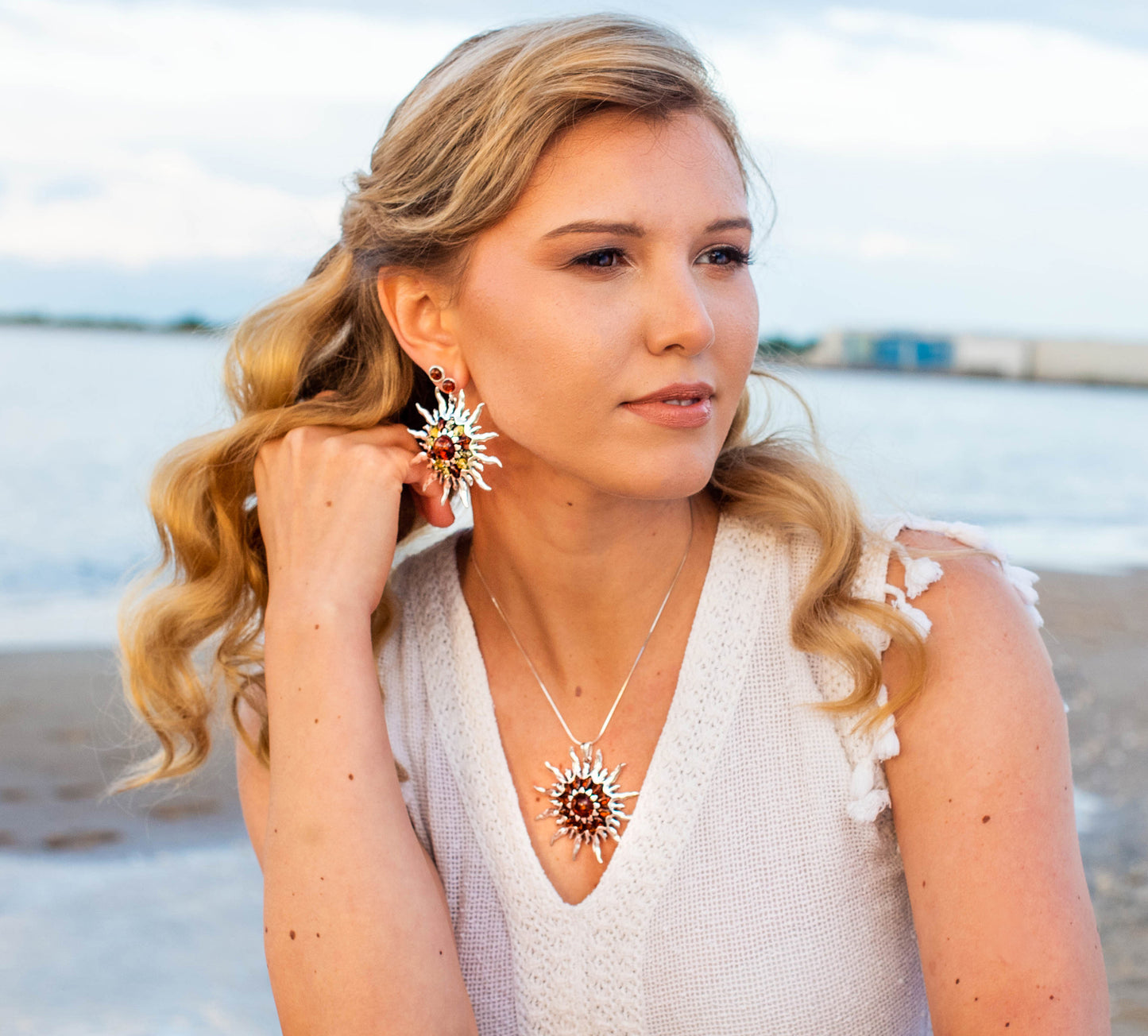 Amber Sun Earrings in Sterling Silver