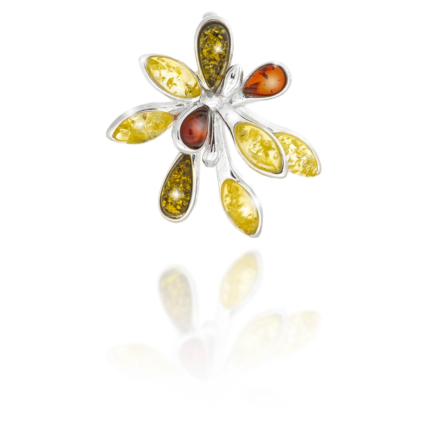 Amber Flower Pendant in Sterling Silver