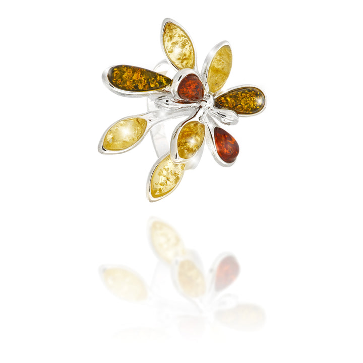 Amber Flower Ring in Sterling Silver