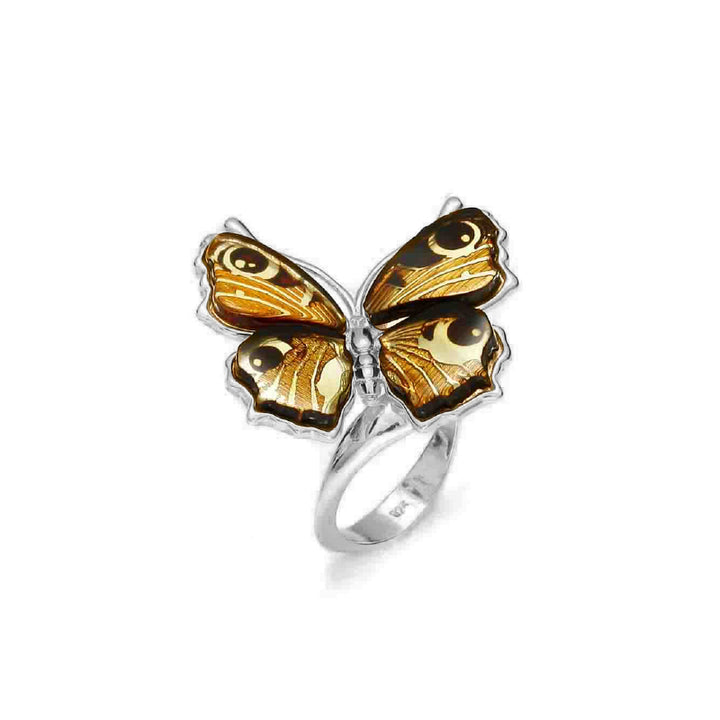 925 Sterling Silver Amber Peacock Butterfly Ring