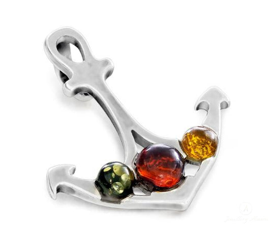 Amber Anchor Pendant In Sterling Silver Charms & Pendants