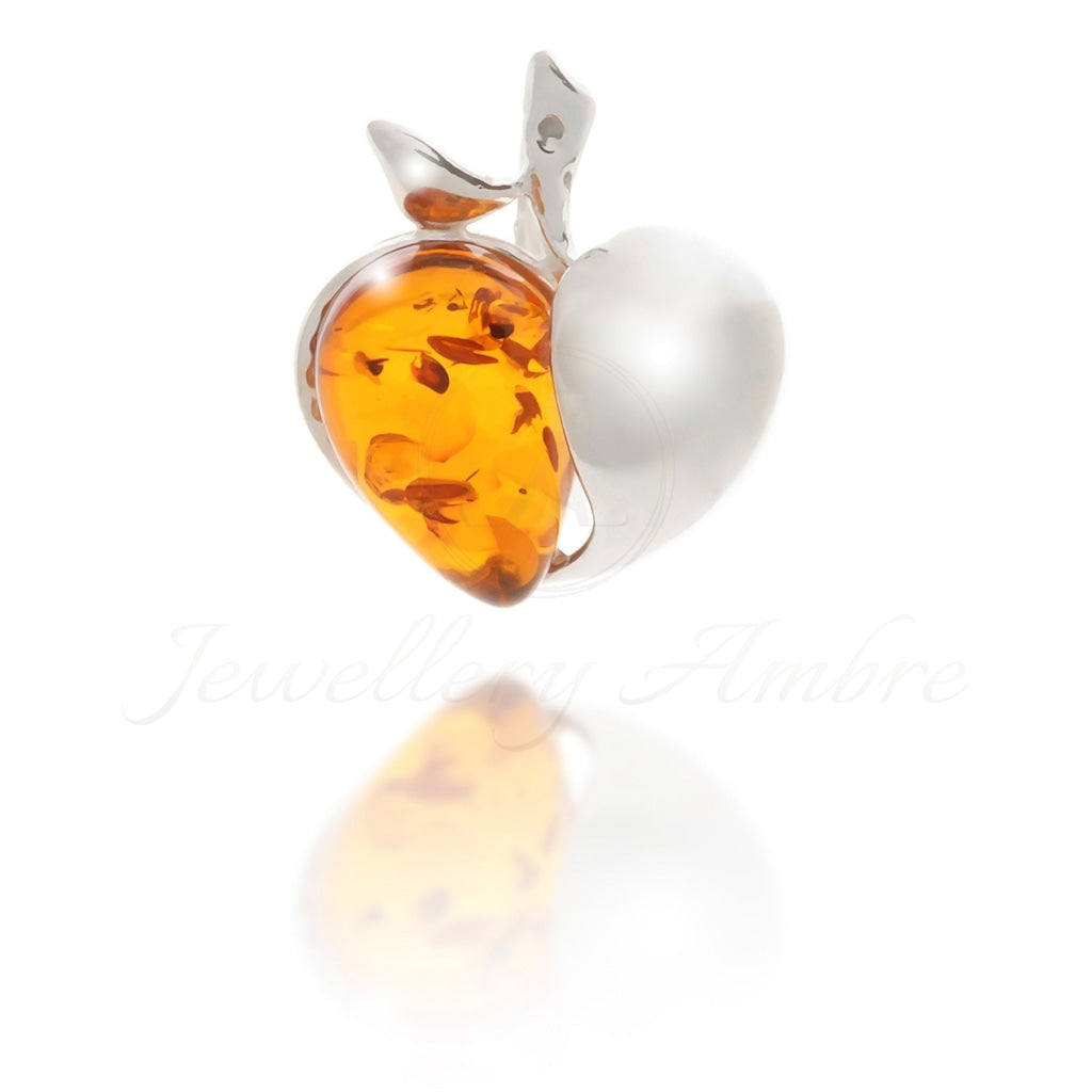 Amber Apple Pendant In Sterling Silver Charms & Pendants